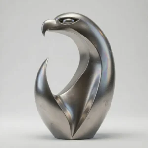 Sculpture abstraite d'aigle, finition argentée brossée en métal