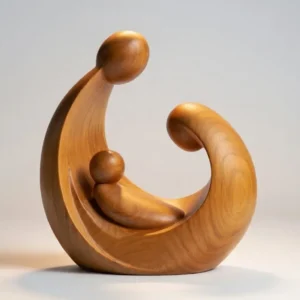 Abstract mother and child sculpture 3D model in smooth walnut finish