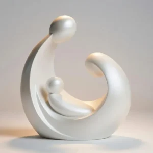 Abstract mother and child sculpture 3D model in smooth white finish