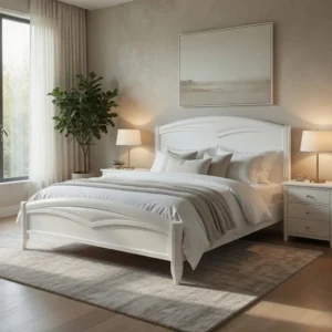 Aitana bed and nightstand set in satin white