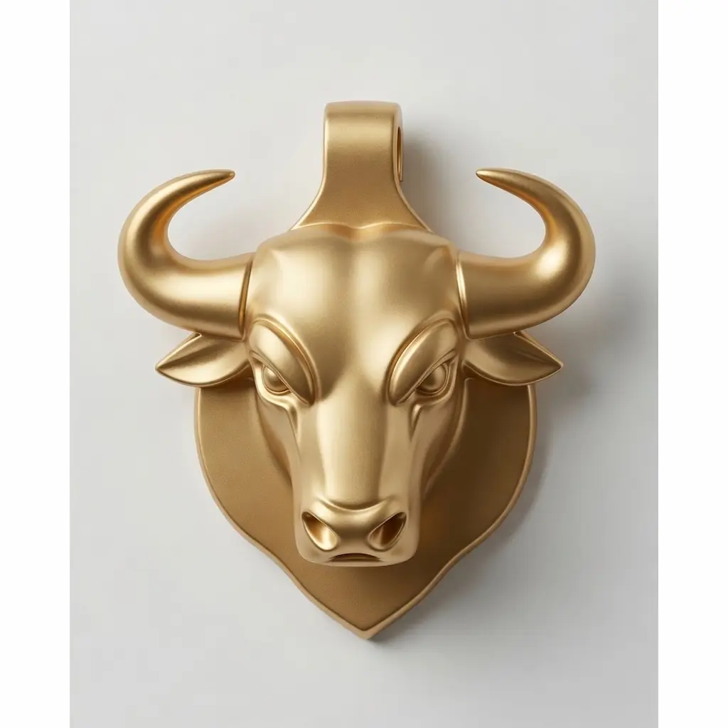 Modelo de joyería con colgante de cabeza de toro con acabado en oro