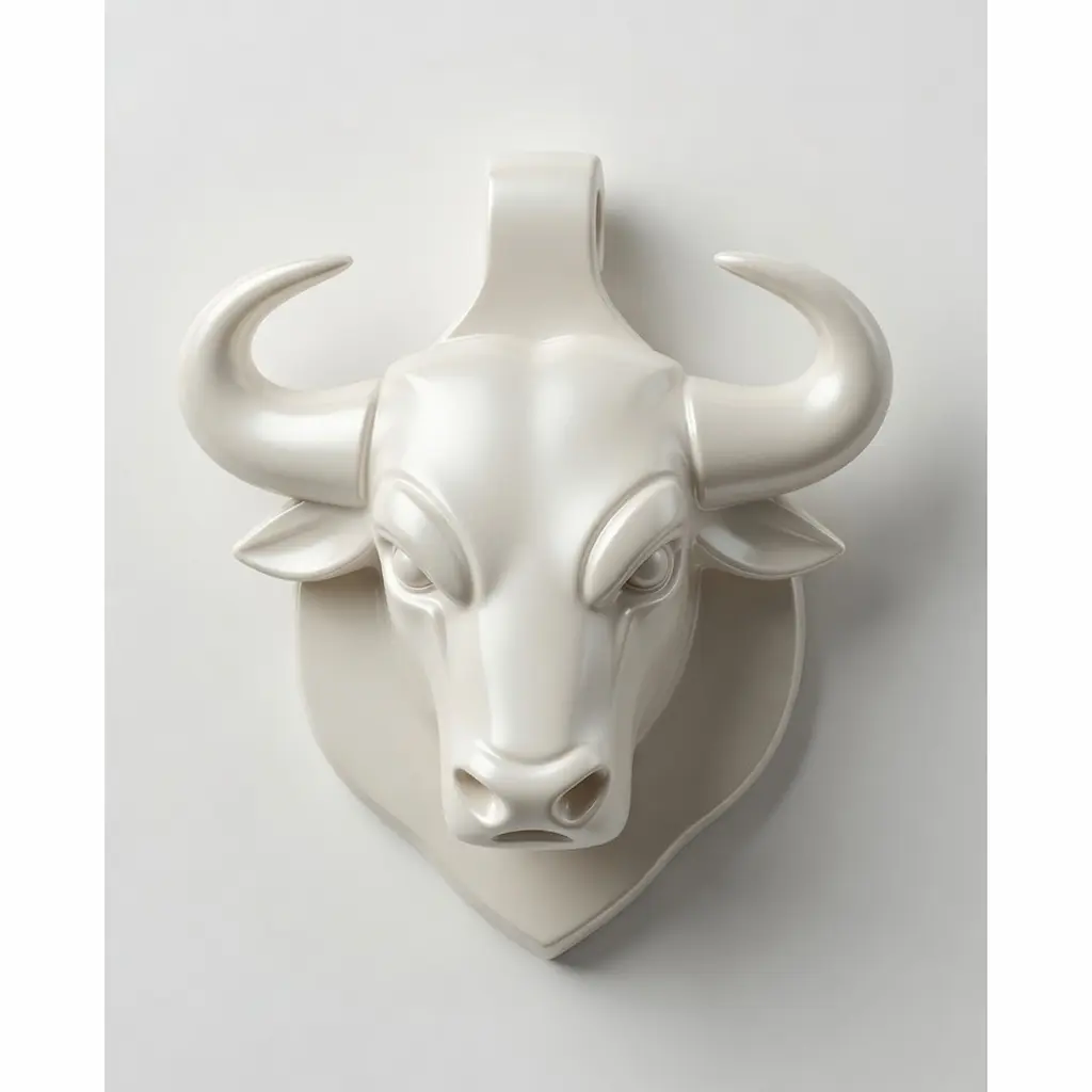 Colgante con cabeza de toro de color blanco marfil, imprimible en 3D.