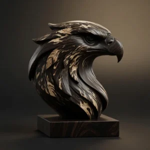 Buste de tête d'aigle, modèle 3D STL, finition neutre – vue de trois quarts avant