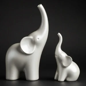 White finish version of mother and baby elephant sculpture set