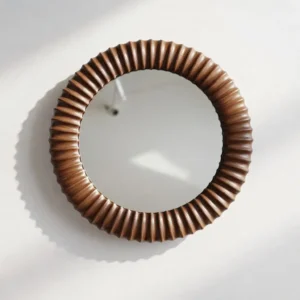 Fluted circular decorative plate 3D model in walnut wood finish