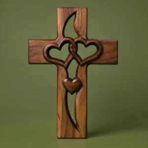 Intertwined hearts cross CNC relief model front view