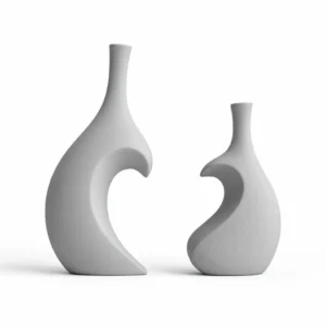 Modernes Herzvasen-Set, 3D-Modell in mattgrauer Tonoptik