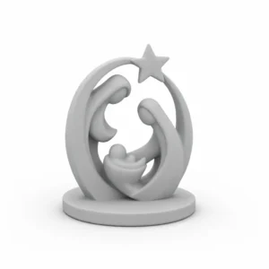 Moderne Krippenfigur als klares graues 3D-Modell auf weißem Hintergrund