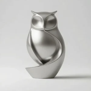 Sculpture de hibou moderne en métal argenté brossé