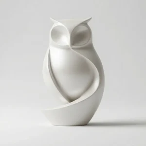 Sculpture de hibou moderne, finition blanc mat, vue de face