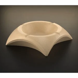 3D-Modell eines modernen, skulpturalen Aschenbechers aus mittelbraunem Holz