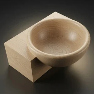 White oak sculptural bowl with cube base