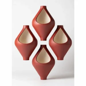 Terracotta red geometric wall vase sculpture set