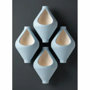 Modern geometric wall planter set 3D model in light blue arranged in diamond composition