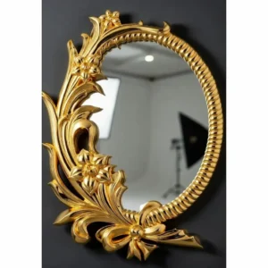 Ornate oval mirror frame CNC relief model with floral scrolls