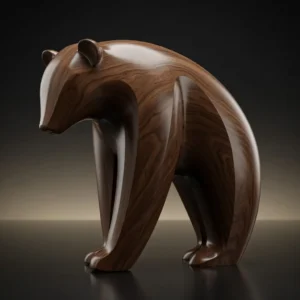 Stilisierte Bärenskulptur, 3D-Modell aus dunkel poliertem Holz