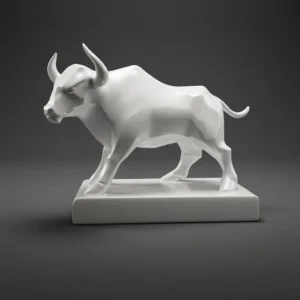 White stylized bull sculpture showing faceted form