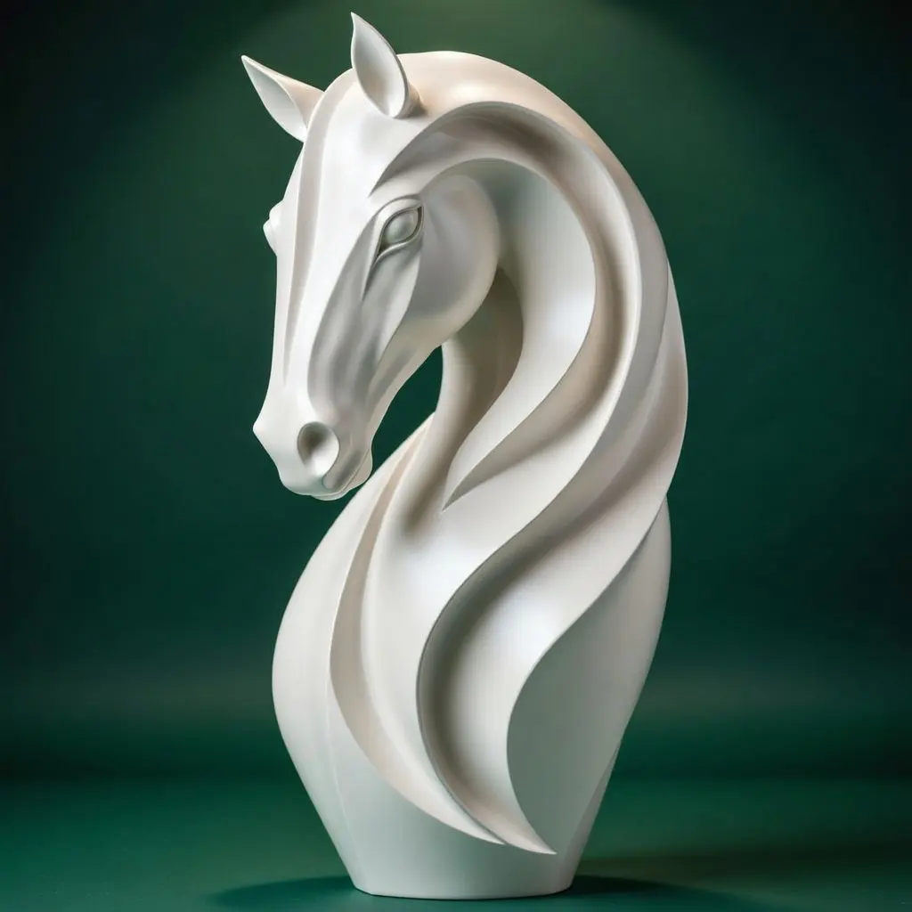 Full artistic view of stylized horse head sculpture
