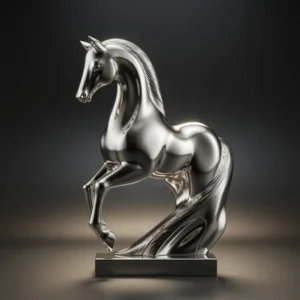 Modèle 3D stylisé d'une sculpture de cheval dans une élégante pose cabrée