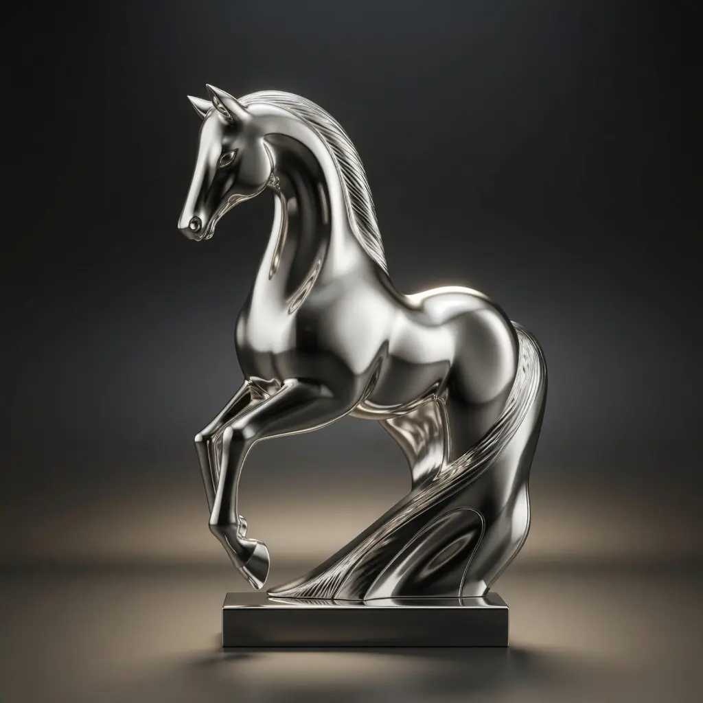 Stylized horse sculpture 3D model in elegant rearing pose