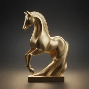 Modèle imprimable 3D d'une sculpture de cheval stylisée à finition dorée