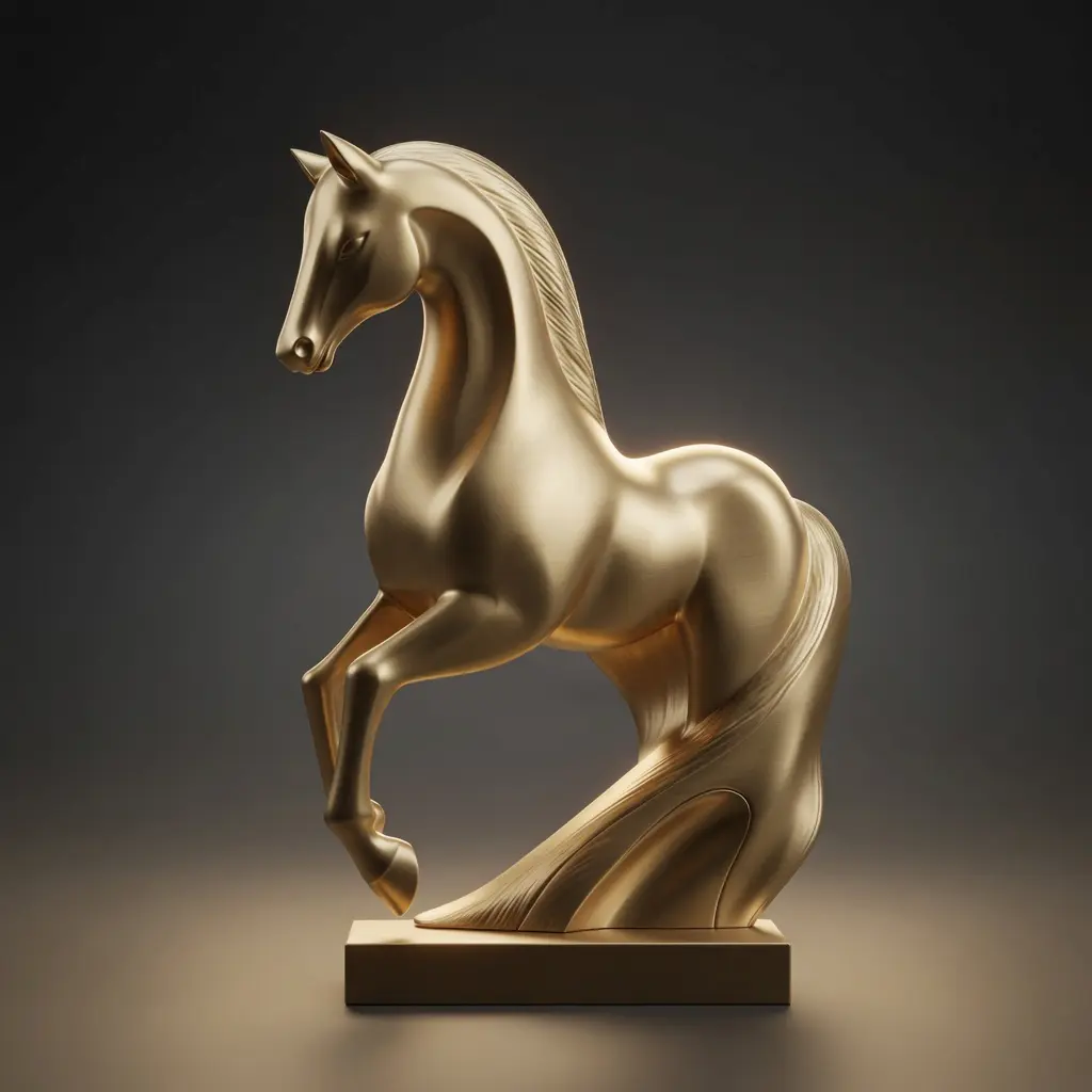 Gold finish stylized horse sculpture 3D printable model