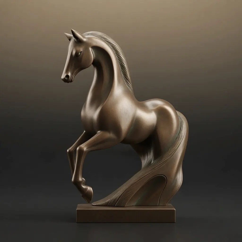 Bronze finish stylized horse sculpture 3D model