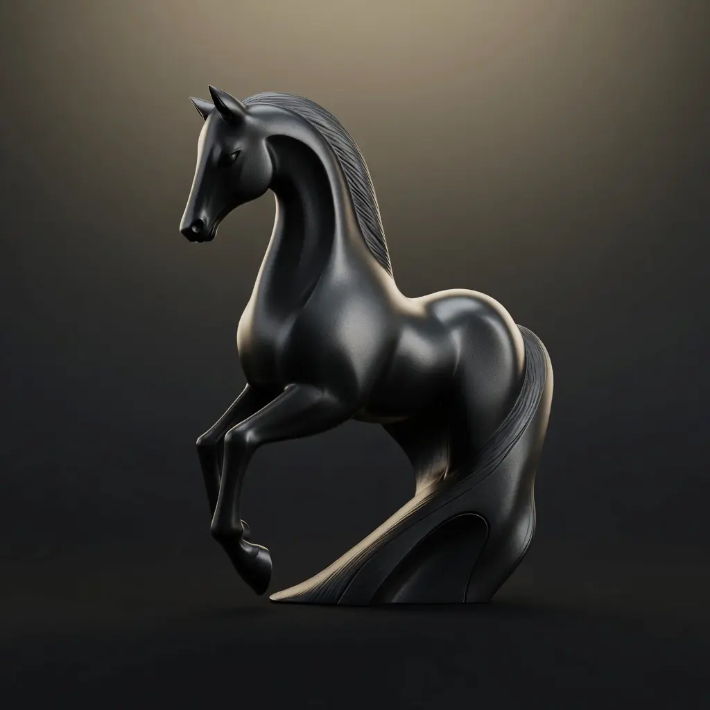 Glossy black stylized horse sculpture 3D model