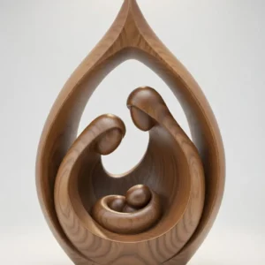 Rich walnut wood finish teardrop mother and child sculpture