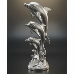Drei-Delfine-Skulptur aus silbernem Metall