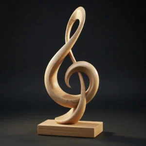 Light wood treble clef sculpture 3D model on rectangular base