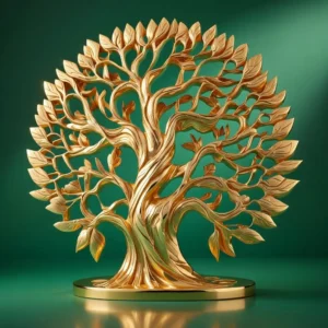 Tree of Life sculpture 3D model in warm wood tones showing intricate branches and leaves