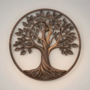Tree of Life circular wall art CNC relief in light wood finish
