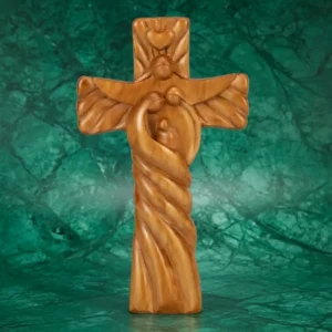Holy Family Cross on green marble surface lifestyle view