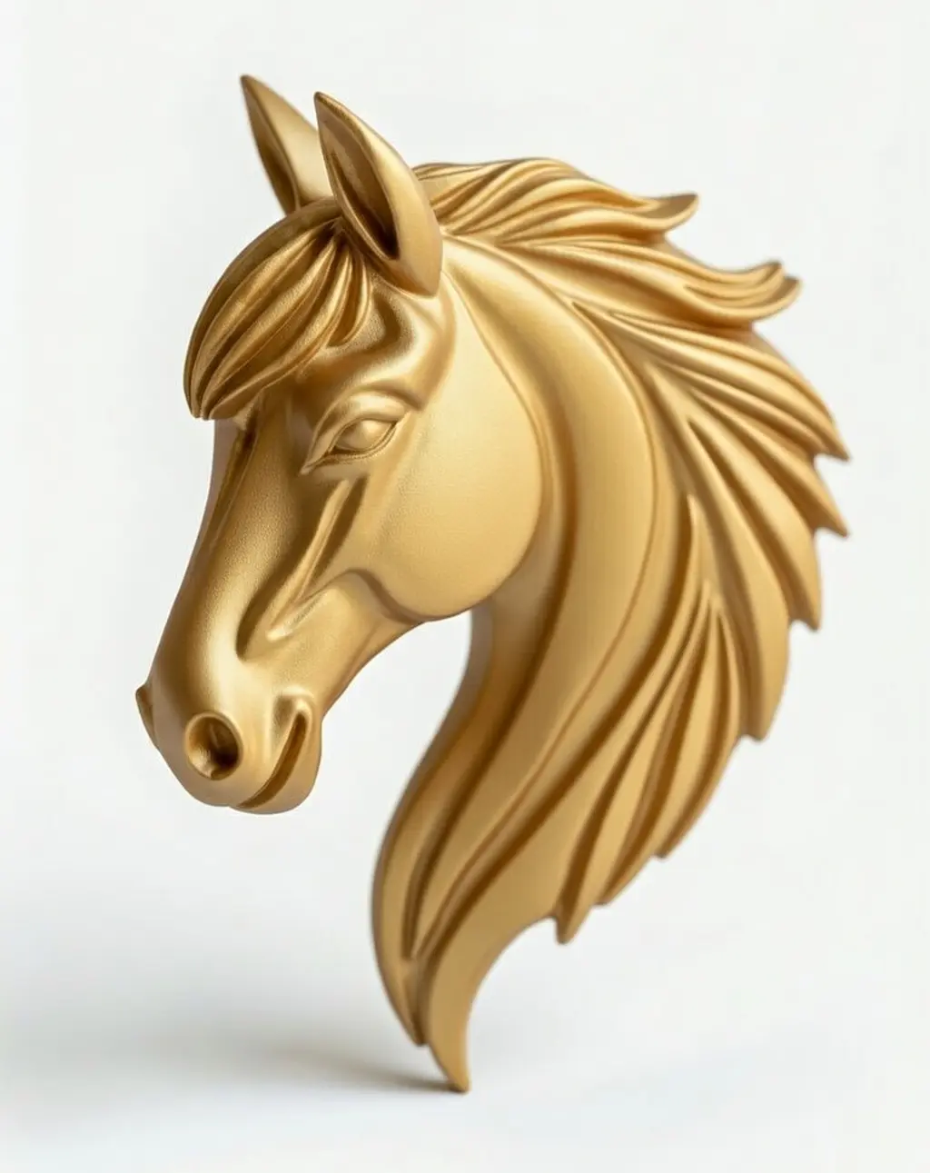 Arte de parede com cabeça de cavalo dourada em negrito (renderização 3D)