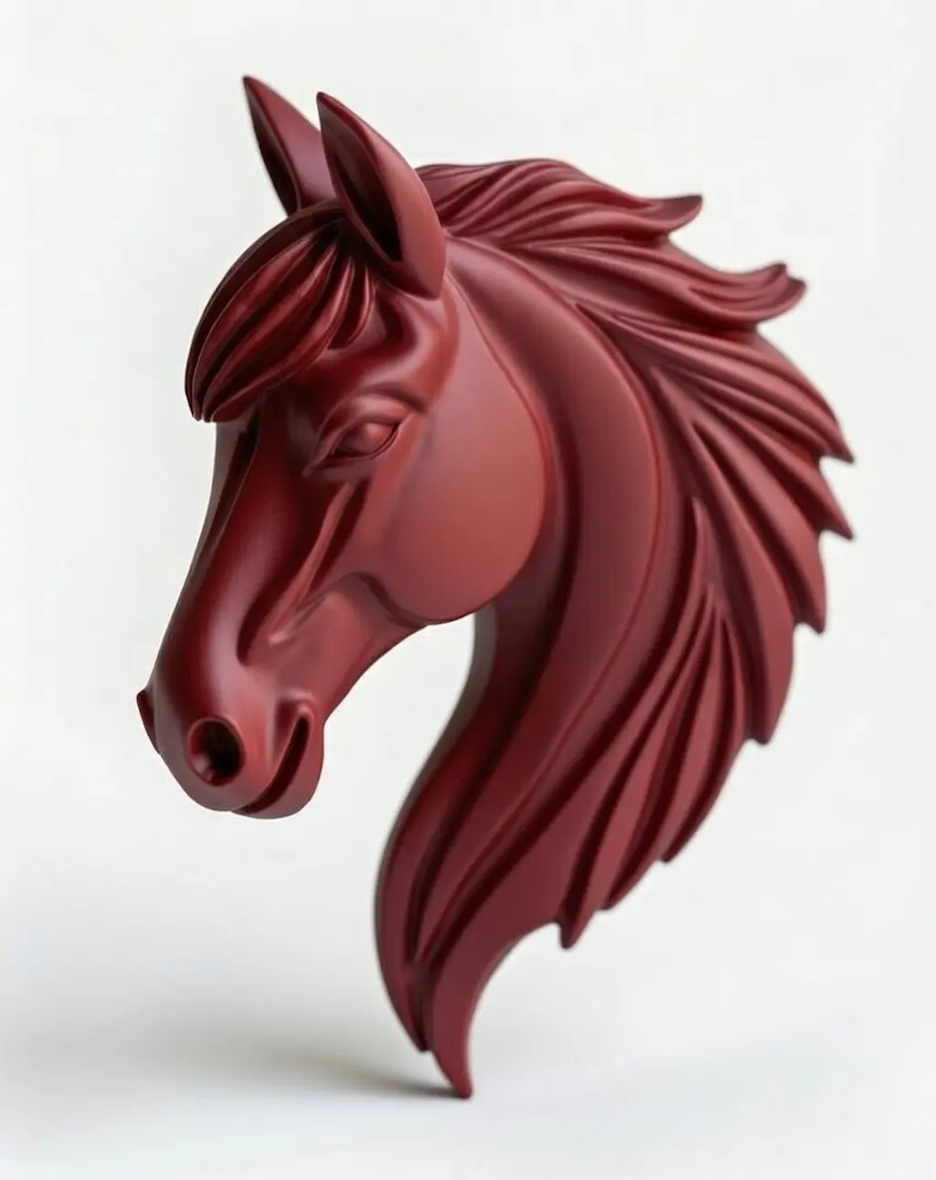 Escultura detalhada de crina esvoaçante em cabeça de cavalo