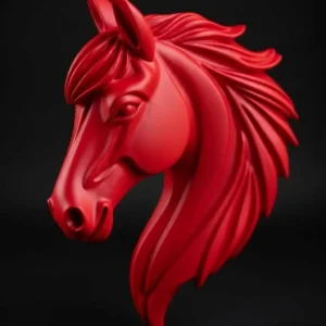 Bold red horse head wall art 3D render