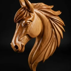 Realistic wooden horse head sculpture 3D model for CNC carving