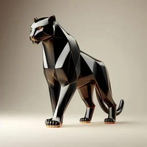 Modelo 3D de pantera de baja poligonalidad con un rico acabado en madera de nogal para tallado CNC.