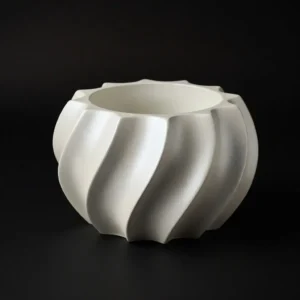 Modern spiral ribbed planter in rich walnut wood 3D model