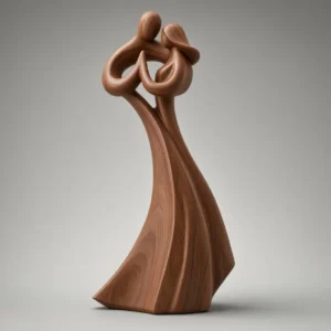 Abstract couple sculpture 3D model dark walnut finish