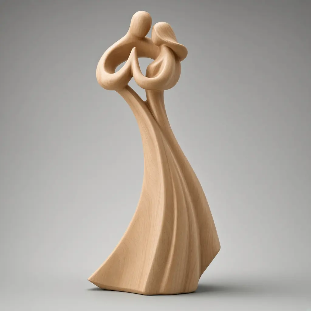 Light wood abstract couple sculpture digital model