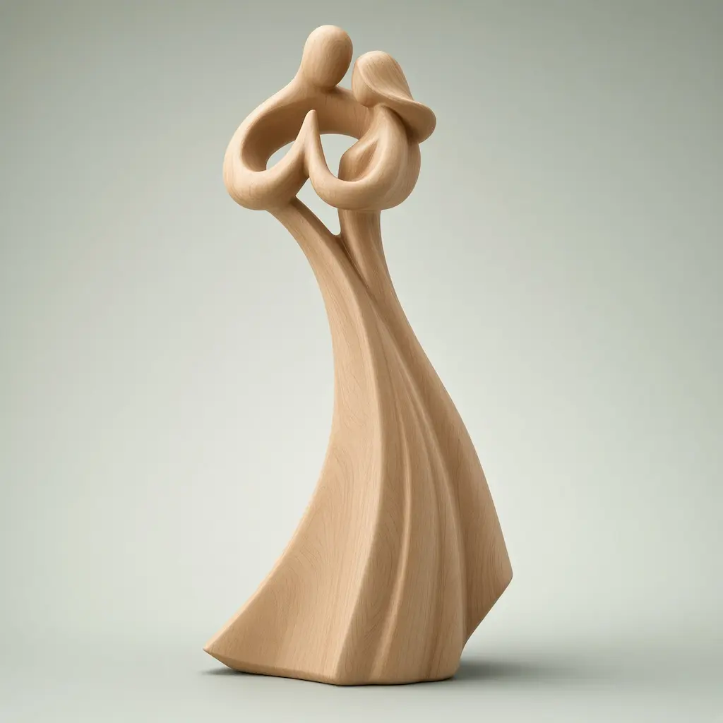 Light wood abstract couple sculpture digital model