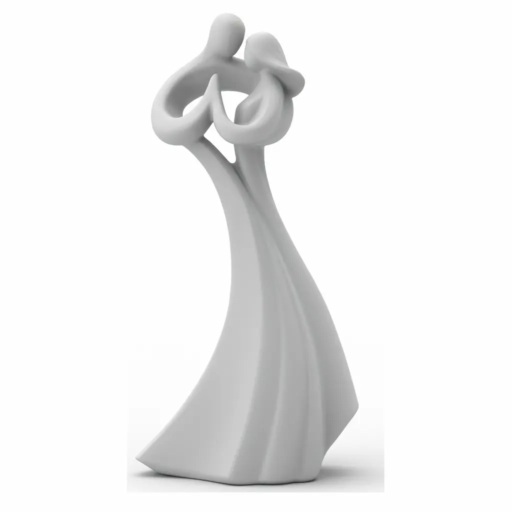 White clay render of abstract embracing couple sculpture