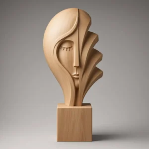 Abstract female bust 3D model in light wood finish