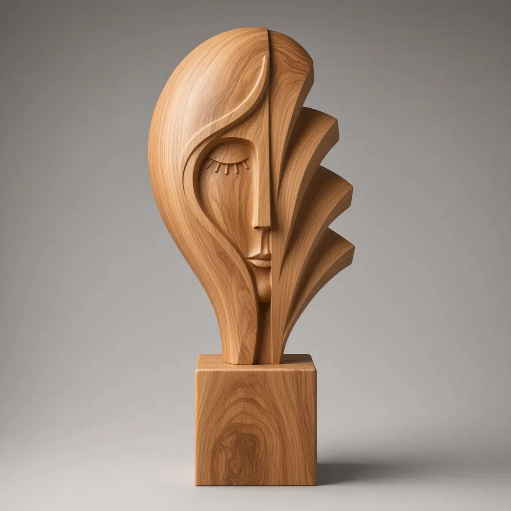 Medium wood tone geometric female bust