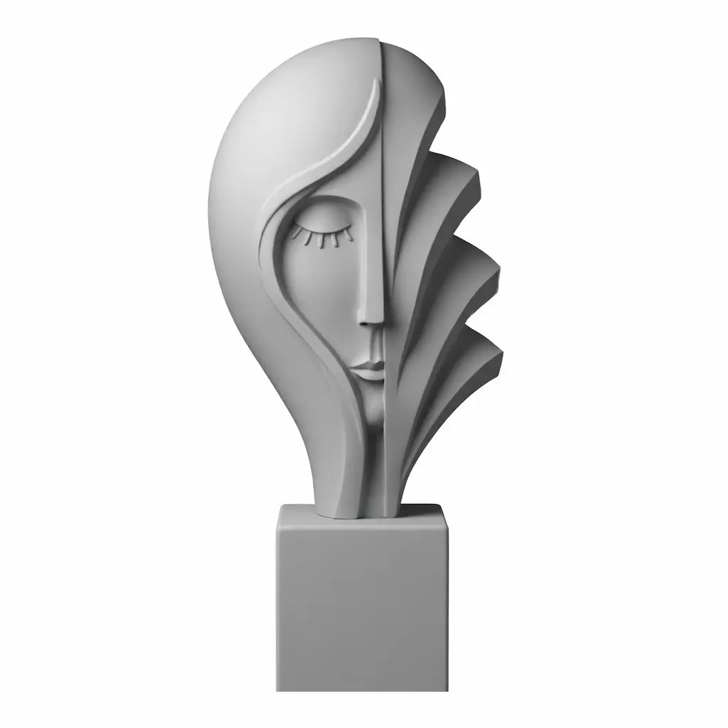 Abstract female bust 3D model in gray clay finish