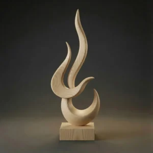 Light natural wood abstract flame sculpture CNC model