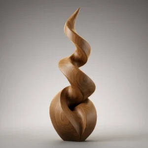 Warm wood tone spiral sculpture 3D model on neutral background