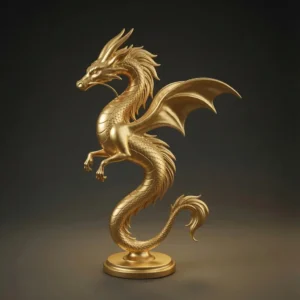 Chinese dragon sculpture 3D model in polished gold finish